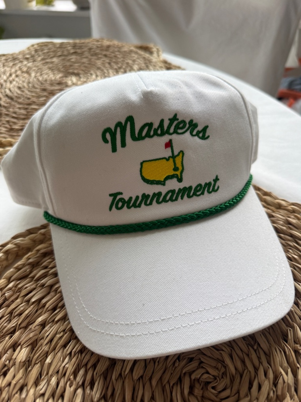 RARE Masters Tournament White Golf Rope Hat with Green & Yellow Logo NWTs